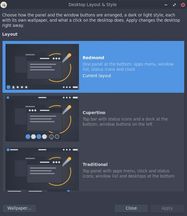 FlickOS Desktop Layout and Style chooser