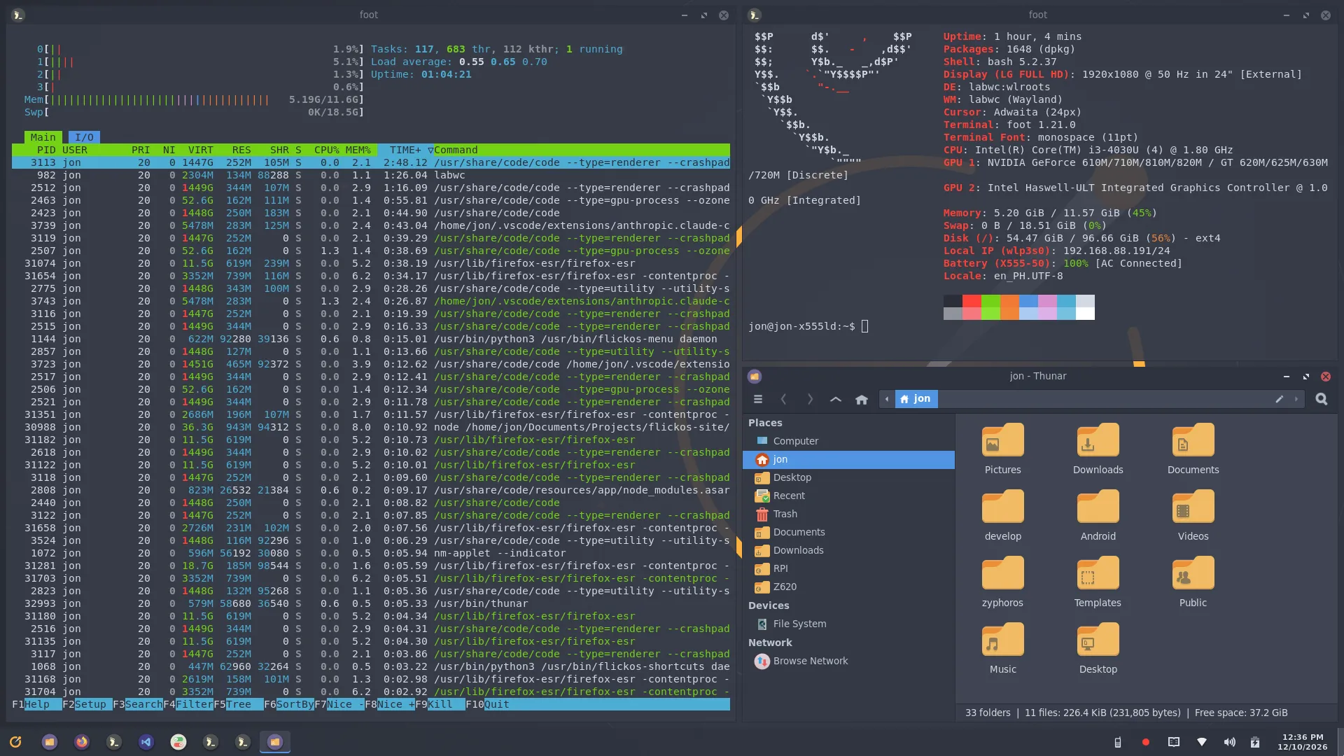FlickOS window tiling — Master stack
